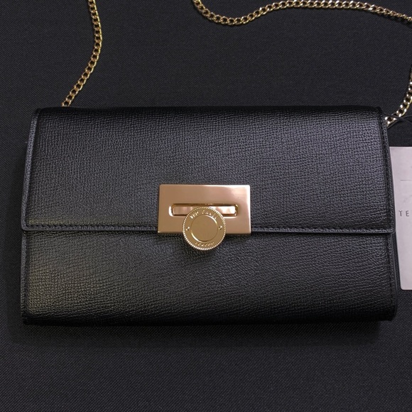 TED BAKER Parisa Chain Strap Crossbody Flap Bag w/ Logo Toggle Lock BLACK - Picture 3 of 11